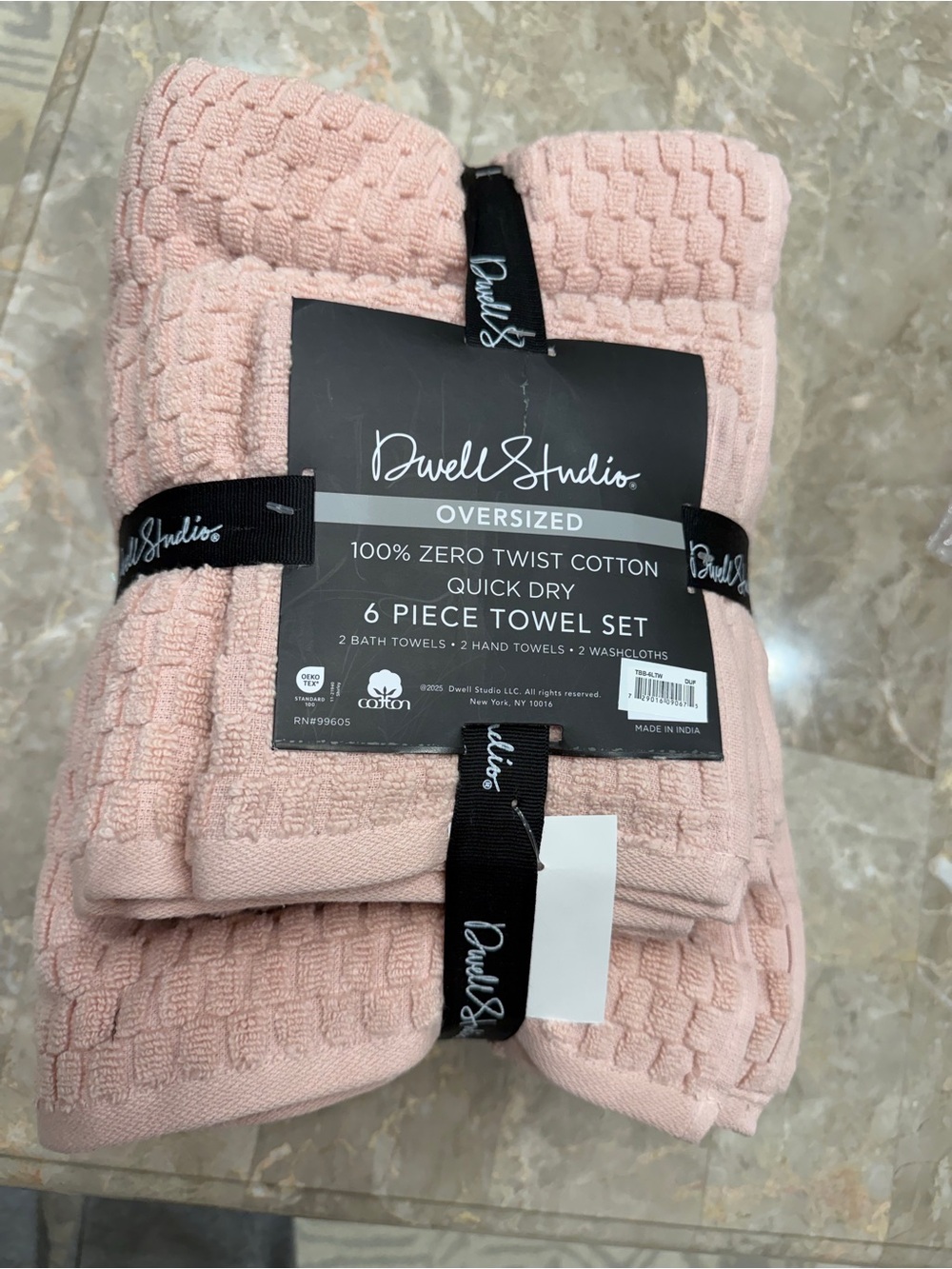 Dwell Studio Rose Pink 6-Piece 100% Cotton Textured Towel Set